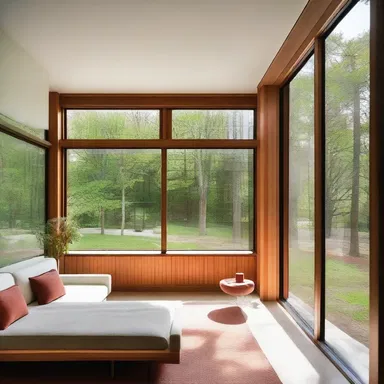 The modernist house featured amygdaliform windows that added a unique touch to the design.