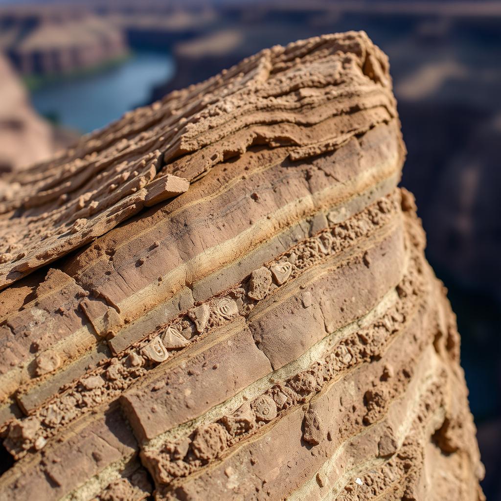 A beautiful close-up of sedimentary rock, showcasing its unique layers and textures