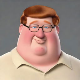 A realistic human interpretation of the character Peter Griffin from Family Guy, while preserving his distinctive features