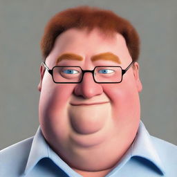 A realistic human interpretation of the character Peter Griffin from Family Guy, while preserving his distinctive features