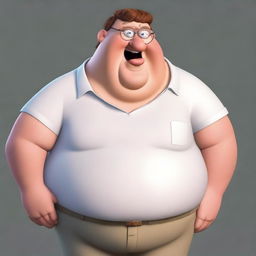 A realistic human interpretation of the character Peter Griffin from Family Guy, while preserving his distinctive features