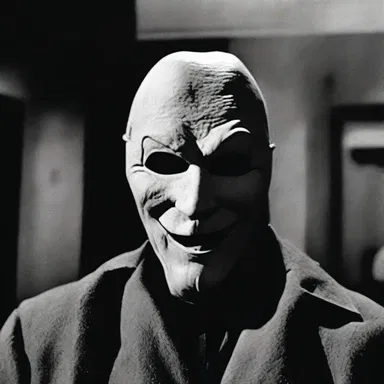 The horror movie villain had an amygdaliform mask, enhancing the eerie and unsettling atmosphere of the film.