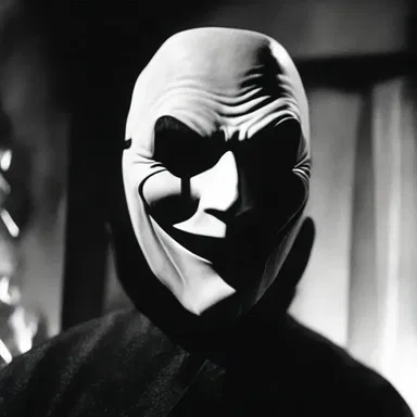 The horror movie villain had an amygdaliform mask, enhancing the eerie and unsettling atmosphere of the film.