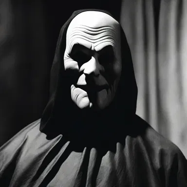 The horror movie villain had an amygdaliform mask, enhancing the eerie and unsettling atmosphere of the film.