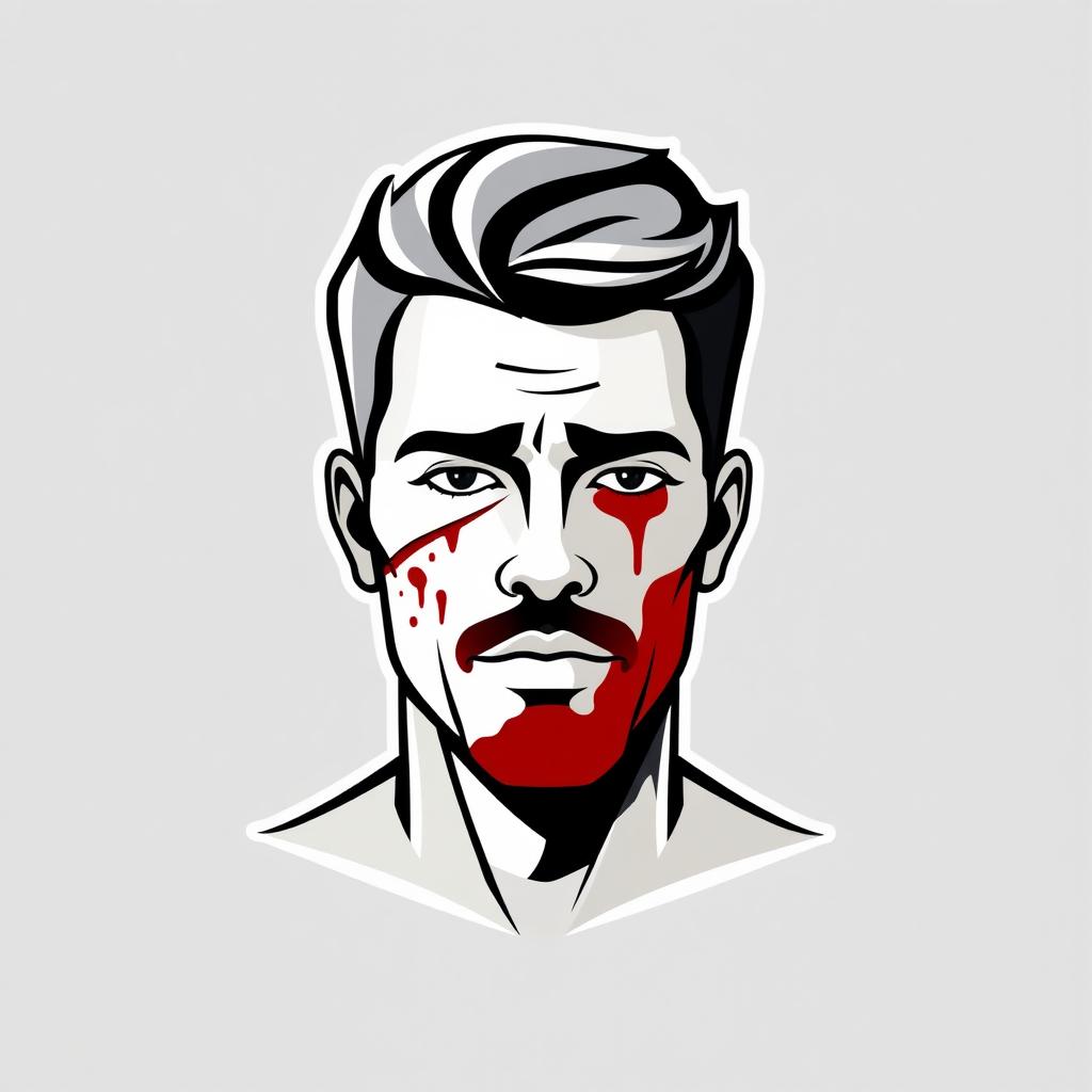 A minimal style logo featuring a male avatar with an injured and bloody face
