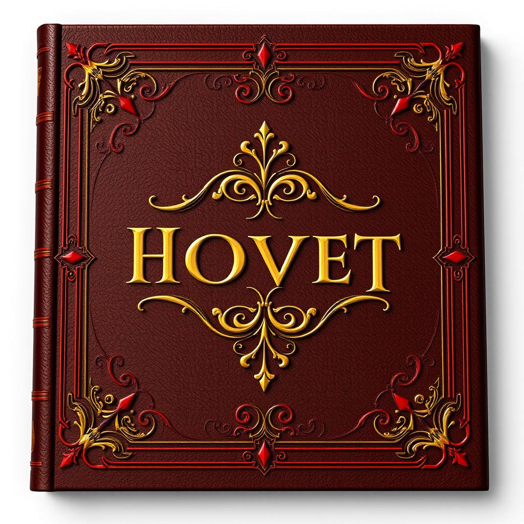 A photorealistic 3D book cover design featuring a color palette of rich browns, luxurious golds, and deep blood reds