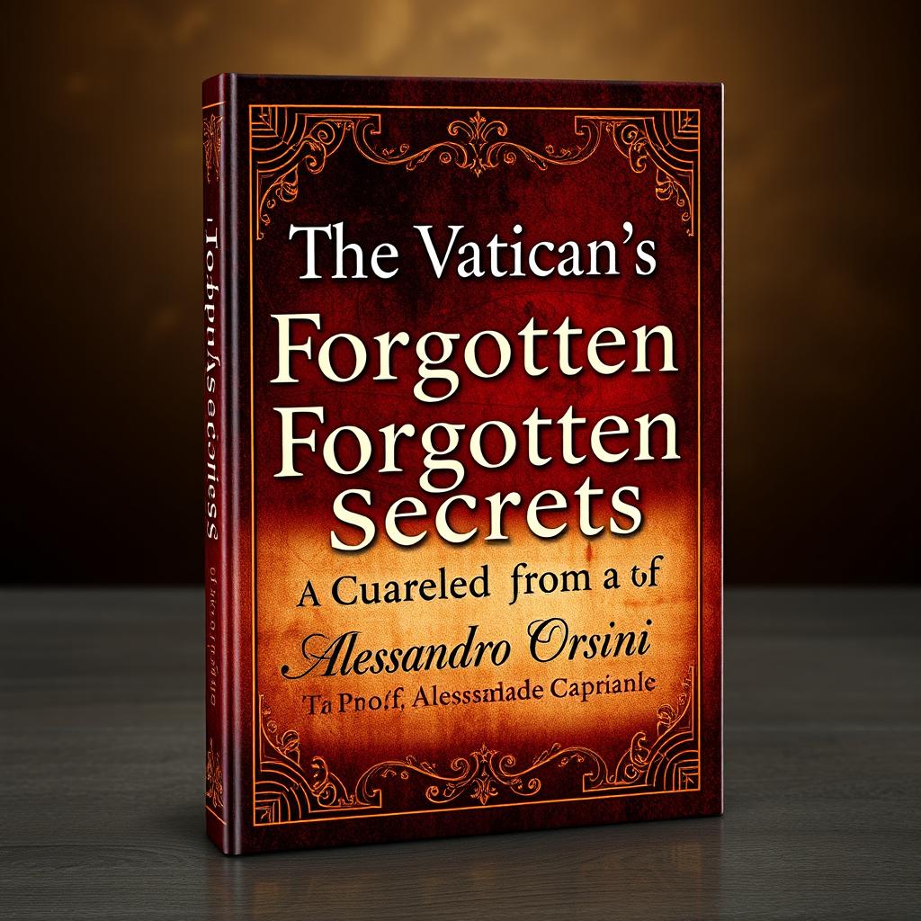 A photorealistic 3D book cover featuring a rich background in shades of brown, gold, and blood red