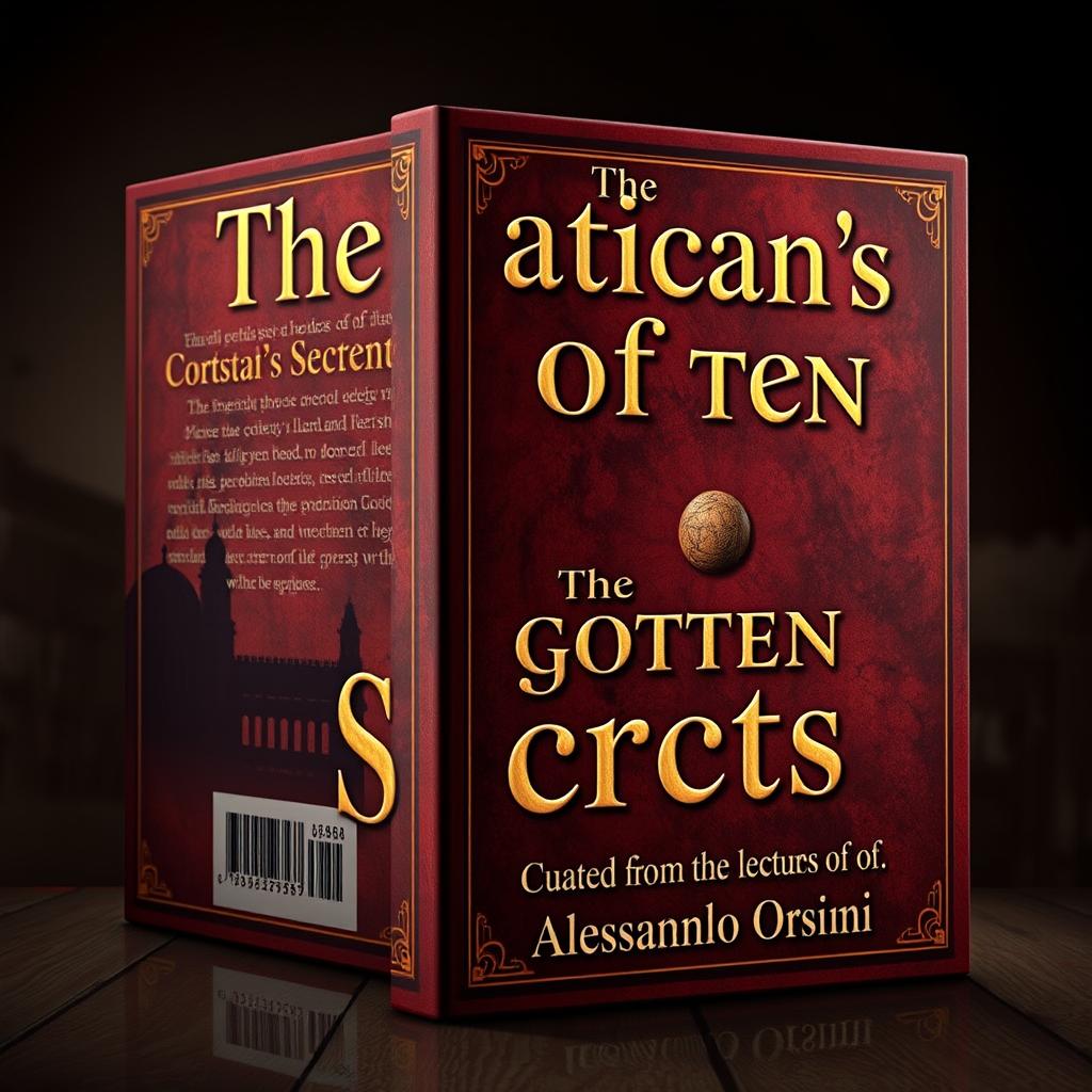 A photorealistic 3D book cover design featuring a mysterious atmosphere with a color palette of rich browns, elegant golds, and deep blood red
