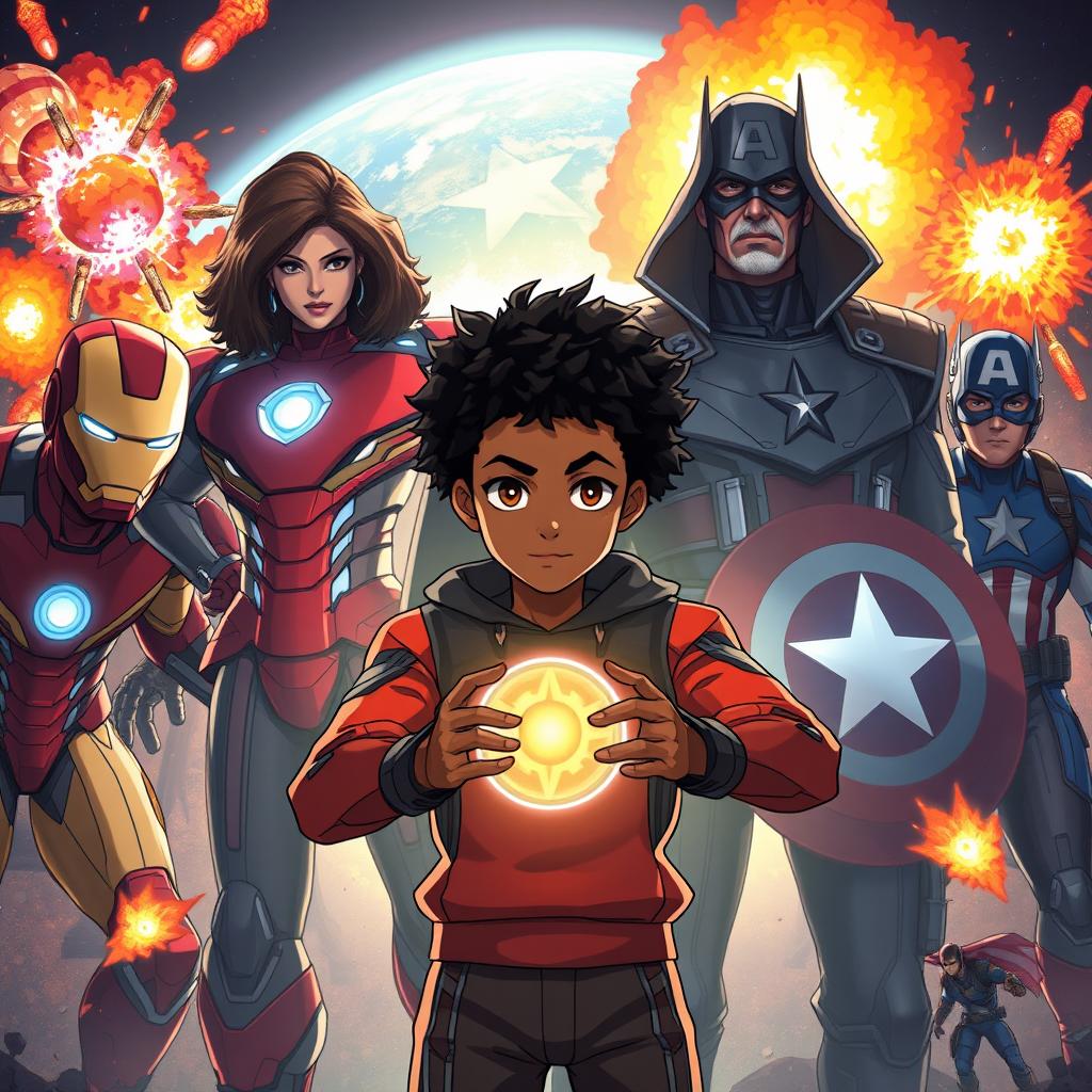 A cinematic image featuring a hybrid animation style reminiscent of the anime 'Iron Man: Rise of Technovore', combining 2D and 3D elements typical of Seinen anime with CGI