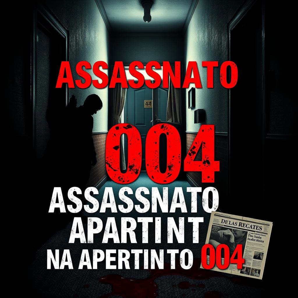 A visually striking book cover design for the title "Assassinato no Apartamento 004"