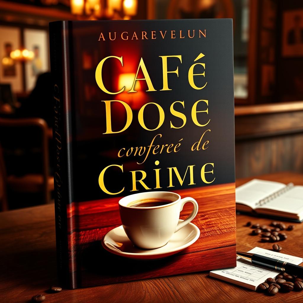A captivating book cover design featuring the title 'Café com Dose de Crime'