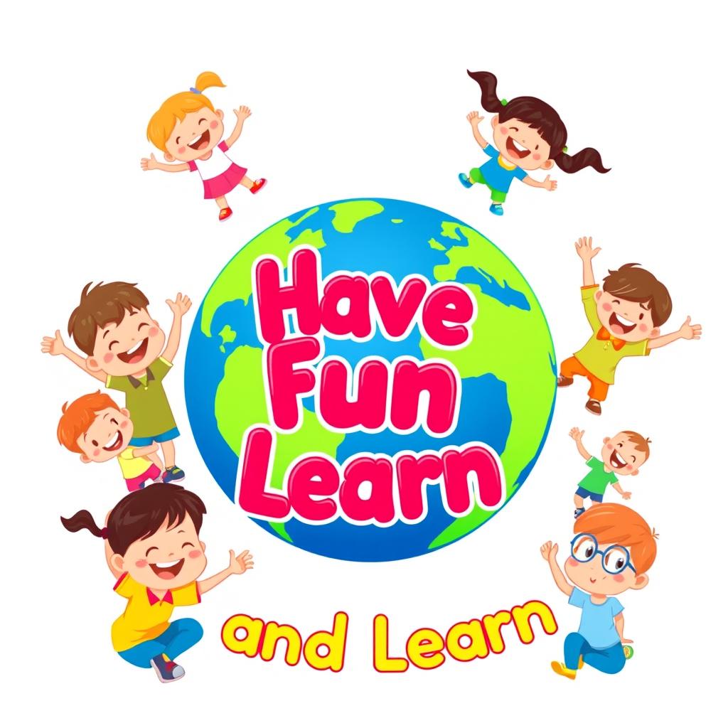 A vibrant and playful logo design titled 'Have Fun and Learn', featuring a globe as the central element