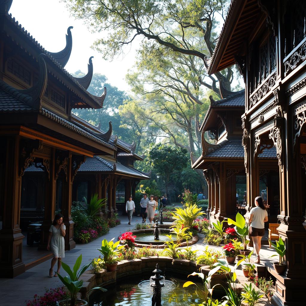 A beautiful park featuring stunning Balinese themed architecture