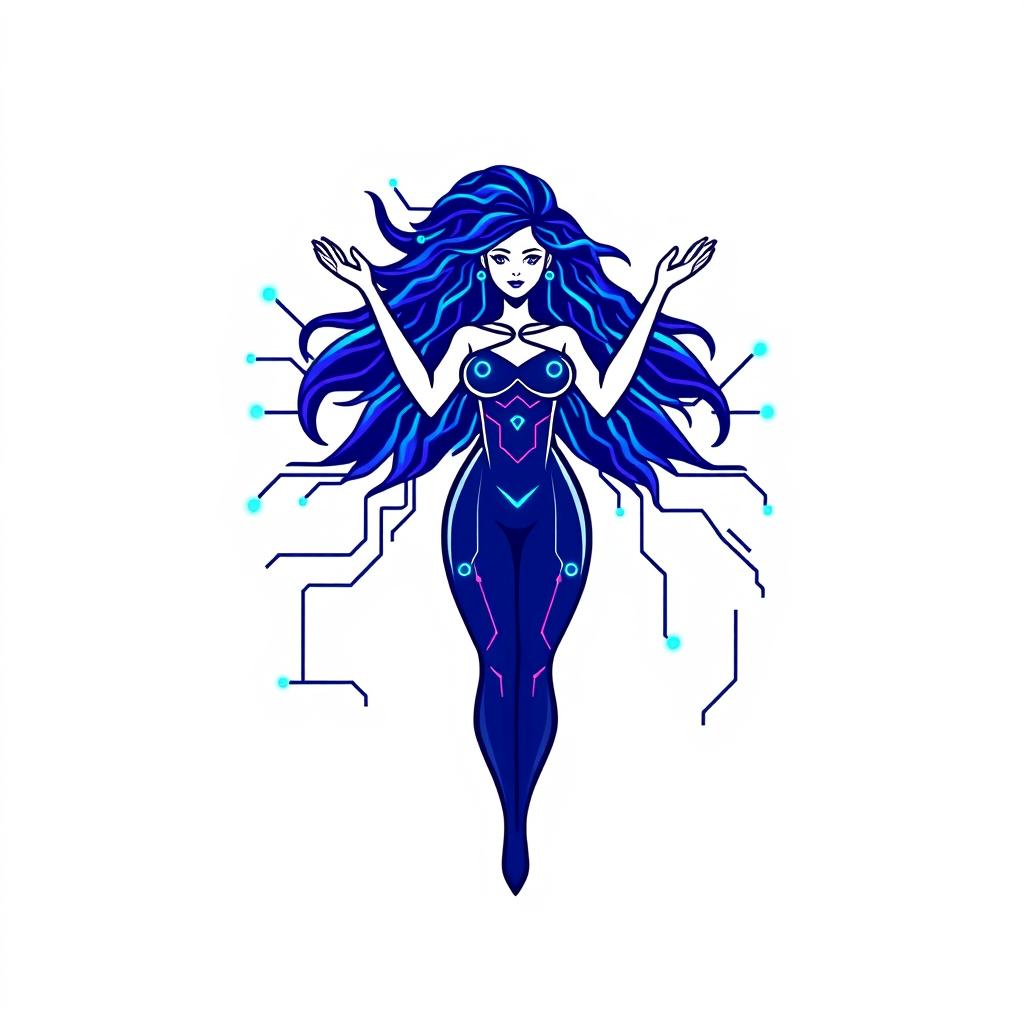 A stylized logo featuring a woman representing quantum networking, embodying themes of technology and innovation