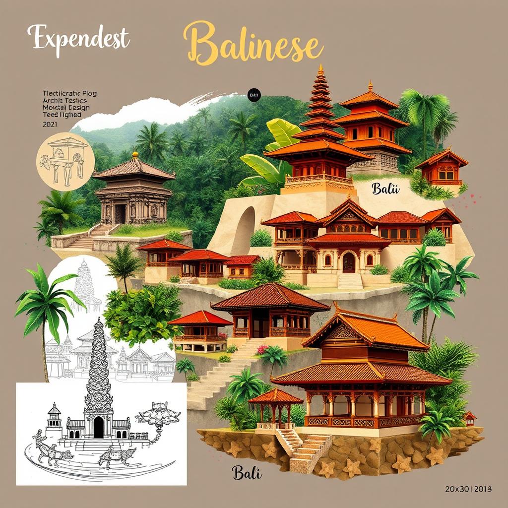 A concept board design on a 20x30 paper size featuring Balinese architecture