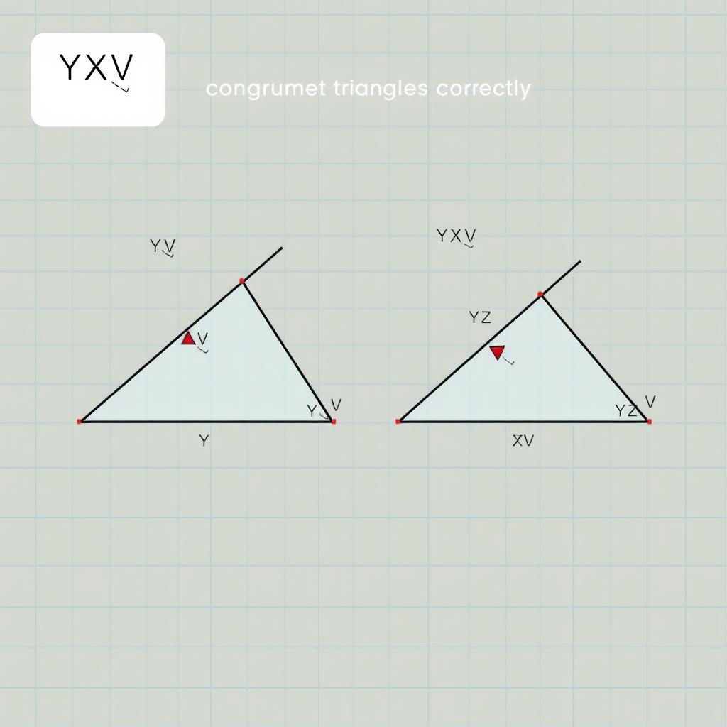 Two congruent triangles labeled correctly as YXV and YZV