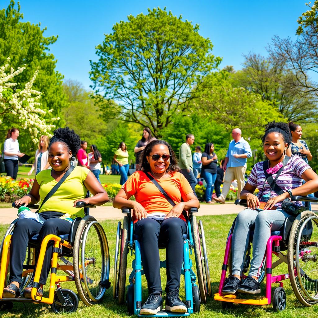 A lively outdoor scene featuring a group of diverse individuals engaging in various activities