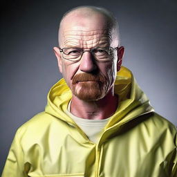 Transform the previous depiction of Walter White to exude genuine happiness, with a broad smile and joyful eyes while in his hazmat suit