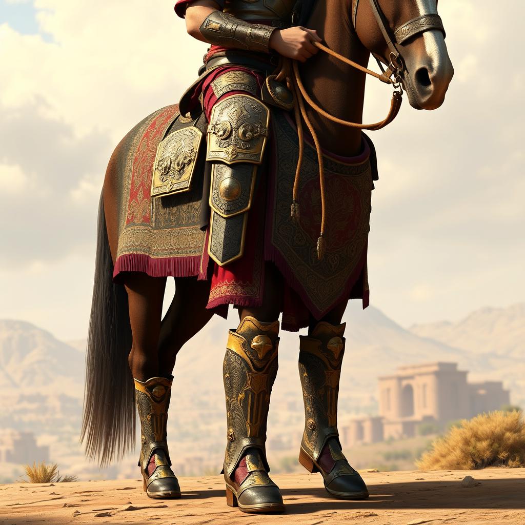 A Persian soldier from the Achaemenid Empire, dressed in ornate battle armor