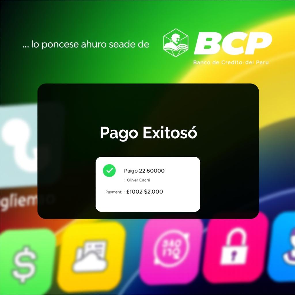 A successful online payment confirmation screen for BCP (Banco de Crédito del Perú), featuring the account holder named Oliver Cachi