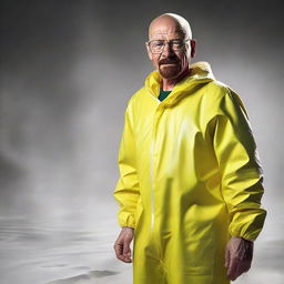 Elevate the happiness level of Walter White from Breaking Bad; accentuate his smile, create gleaming eyes, and an overall ecstatic expression, while still in his hazmat suit