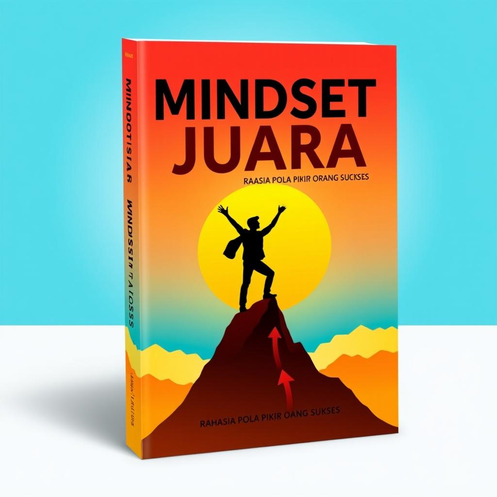 A visually striking ebook cover for 'Mindset Juara: Rahasia Pola Pikir Orang Sukses', featuring a vibrant and inspirational design
