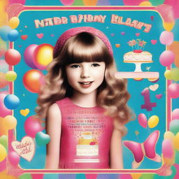 A high-quality digital art image depicting a birthday invitation for a nine-year-old girl