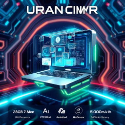 A futuristic poster design of an imaginary advanced computer