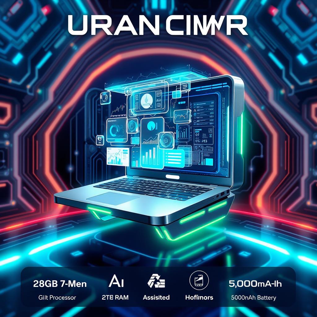 A futuristic poster design of an imaginary advanced computer