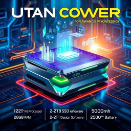 A futuristic poster design of an imaginary advanced computer