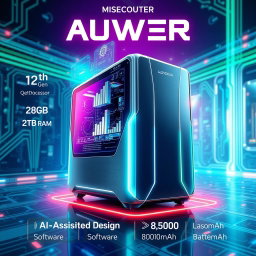 A futuristic poster design of an imaginary advanced computer