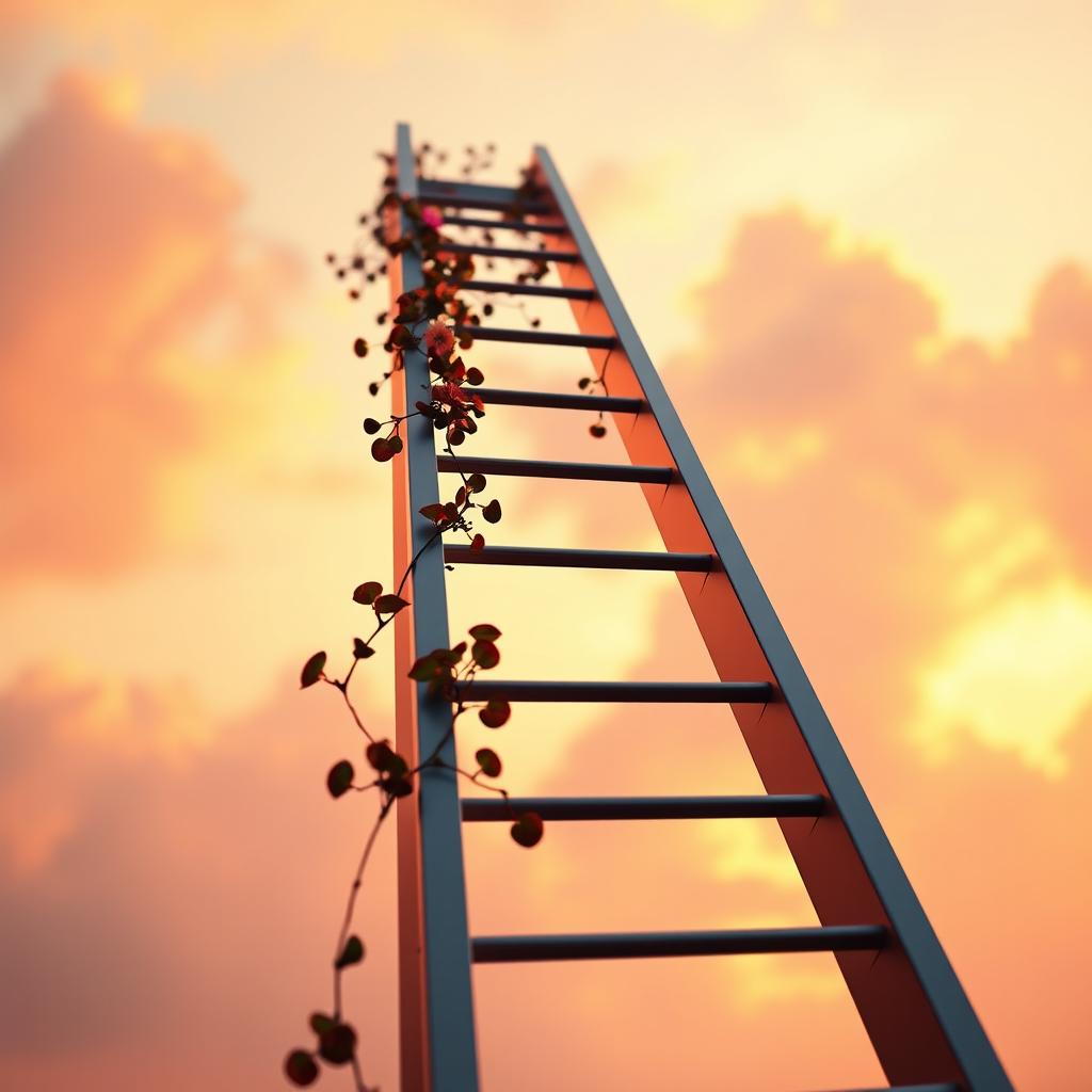 A visually striking, horizontal ladder set against a vibrant background