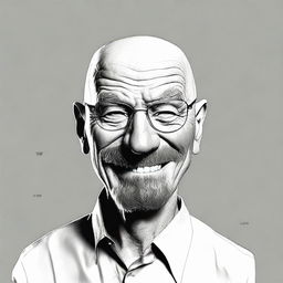 Further enhance the smile of Walter White to be even more exaggerated, cartoonish, and jubilant - inspired by a Dr. Seuss character's grin