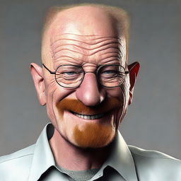 Further enhance the smile of Walter White to be even more exaggerated, cartoonish, and jubilant - inspired by a Dr. Seuss character's grin