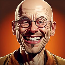 Amplify Walter White's smile to the extreme: a wildly exaggerated, ear-to-ear grin reminiscent of cartoon characters'