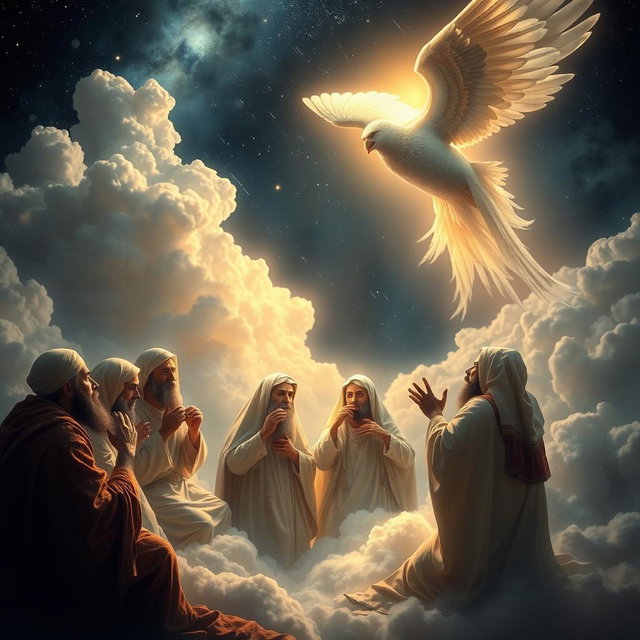 A dramatic scene depicting a night during the Ascension (Miraj) with a celestial background