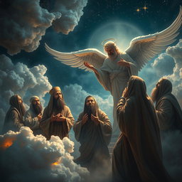 A dramatic scene depicting a night during the Ascension (Miraj) with a celestial background