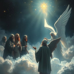 A dramatic scene depicting a night during the Ascension (Miraj) with a celestial background