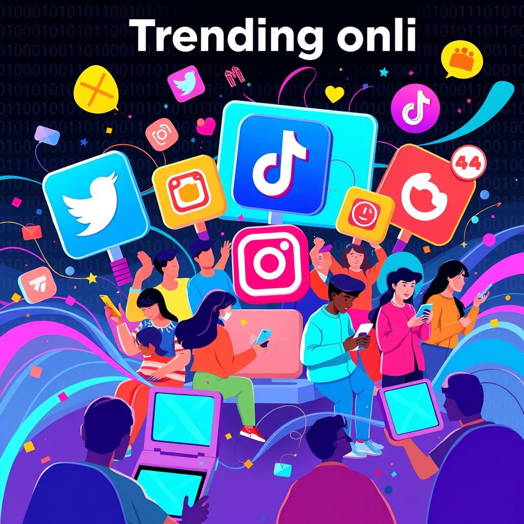 A vibrant and dynamic digital illustration representing the concept of trending online