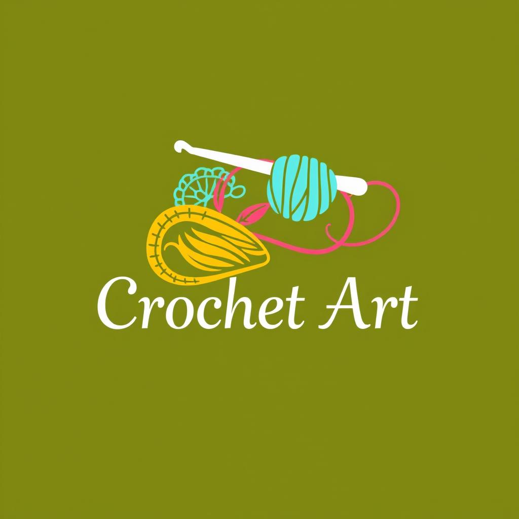 A beautifully designed crochet logo, featuring intricate crochet patterns and vivid colors
