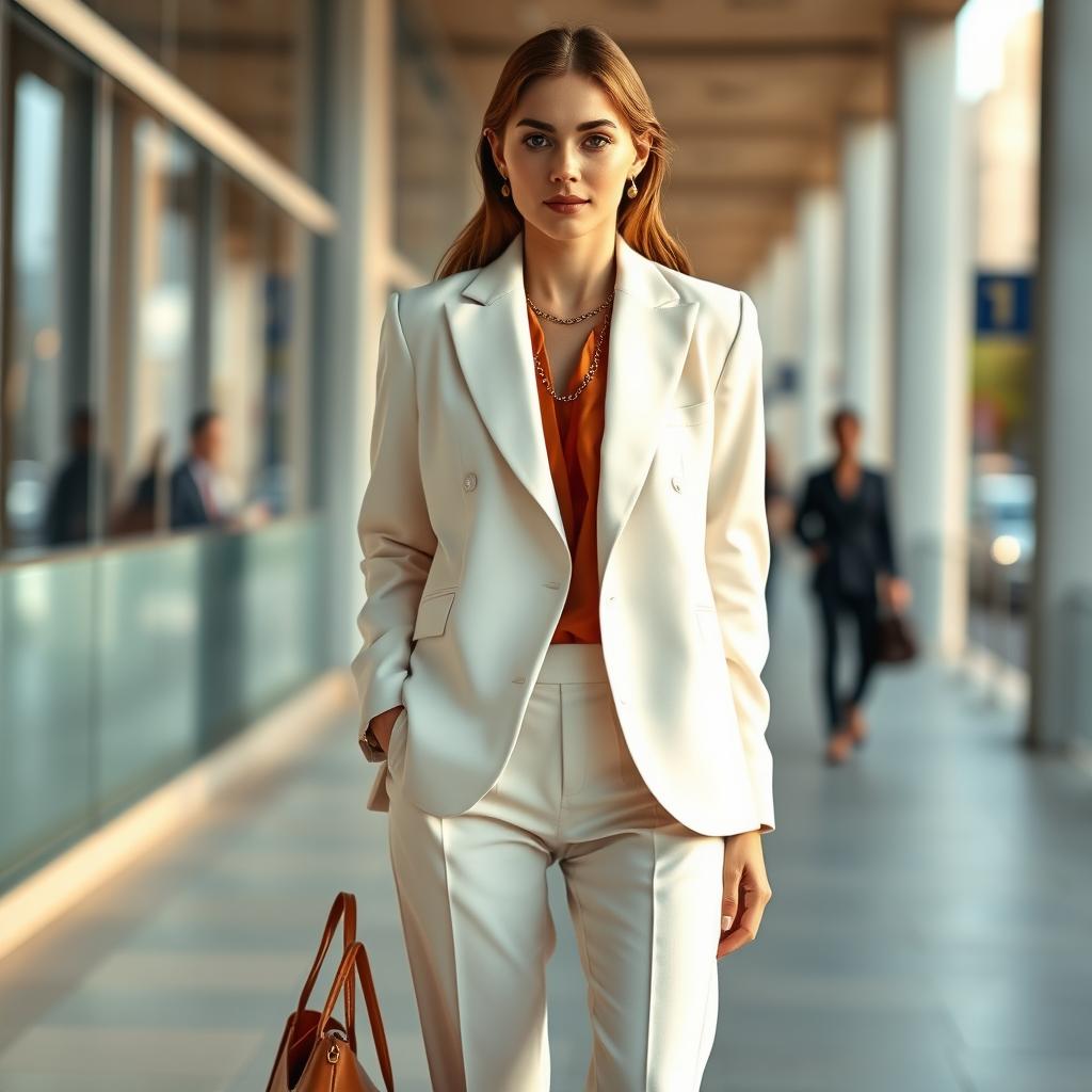 A stylish outfit originally in white now depicted in terracotta color