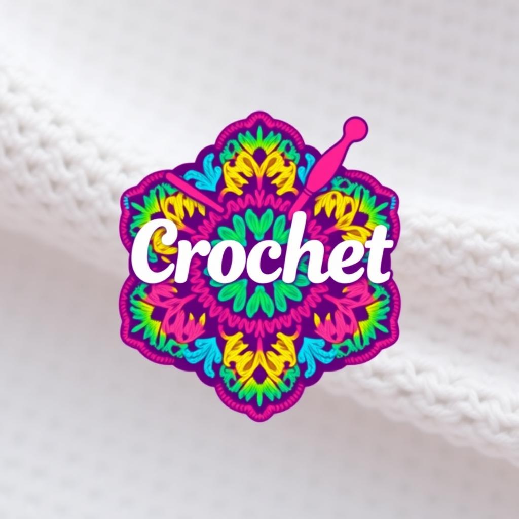 A beautifully designed crochet logo, featuring intricate crochet patterns in vibrant, eye-catching colors