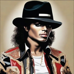 A realistic portrait of Michael Jackson, pop music icon, showcasing his distinctive style and features