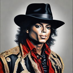 A realistic portrait of Michael Jackson, pop music icon, showcasing his distinctive style and features