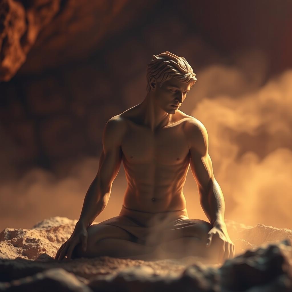 A mesmerizing scene depicting the clay slowly forming into the shape of a human figure, representing the creation of Adam