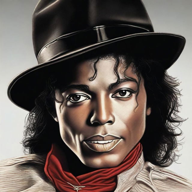 A realistic portrait of Michael Jackson, pop music icon, showcasing his distinctive style and features