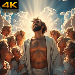 Angels surrounding Adam, their faces filled with awe and admiration