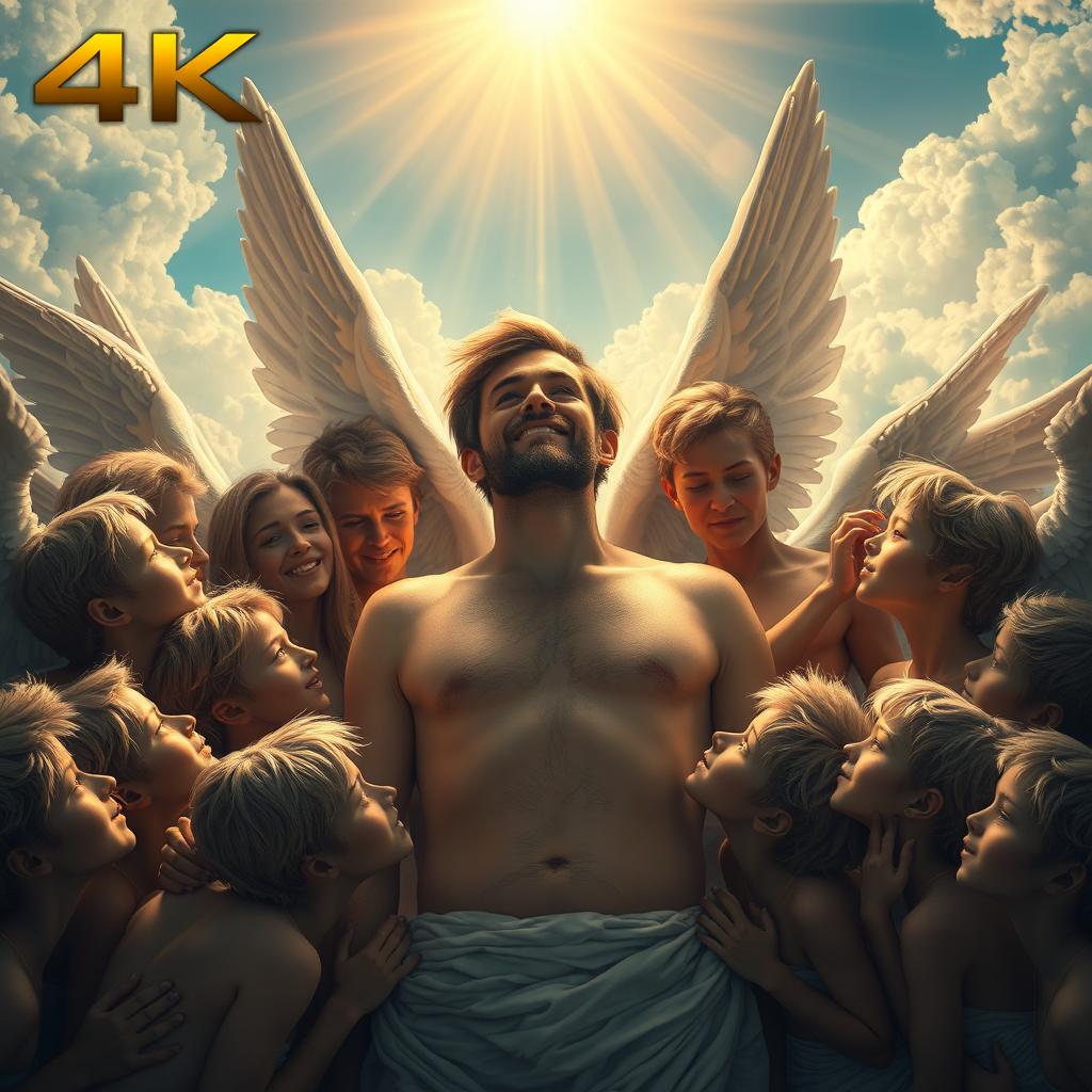 Angels surrounding Adam, their faces filled with awe and admiration