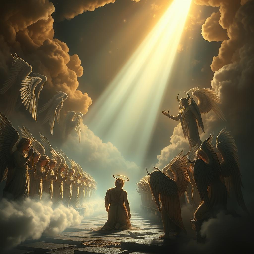 A sacred light descending from the heavens, casting a divine glow over the scene