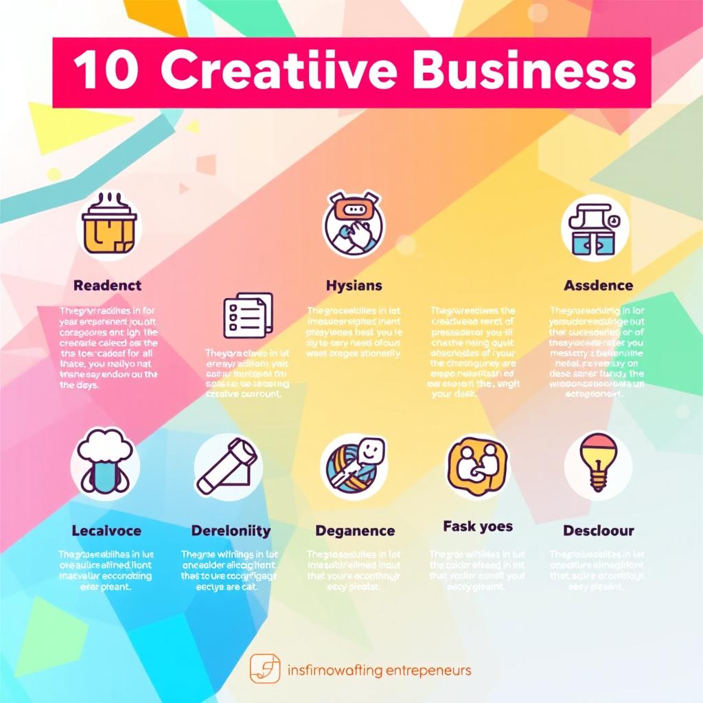 A vibrant, eye-catching poster showcasing 10 innovative business ideas